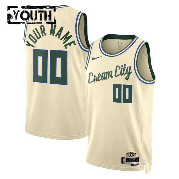 Nike Milwaukee Bucks Personoitava Lasten Pelipaita City Edition 2025-26 Swingman Valkoinen
