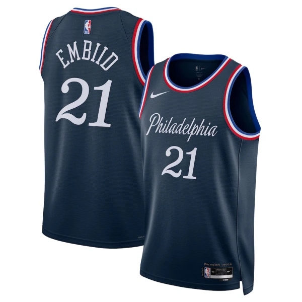 Nike Philadelphia 76ers Joel Embiid Miesten Pelipaita City Edition 2025-26 Swingman Laivasto