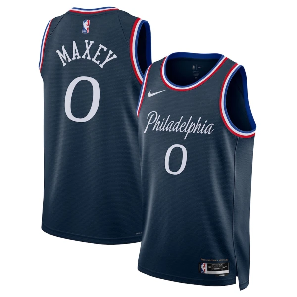 Nike Philadelphia 76ers Tyrese Maxey Miesten Pelipaita City Edition 2025-26 Swingman Laivasto
