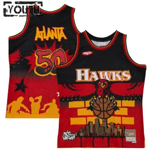 Atlanta Hawks Mitchell Ness x Tats Cru Edition Lasten Pelipaita Hardwood Classics 2023-24 Swingman Musta Atlanta Hawks Mitchell Ness x Tats Cru Edition Lasten Pelipaita Hardwood Classics 2023-24 Swingman Musta