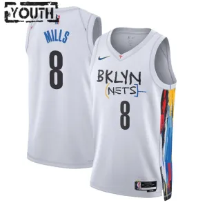 Nike Brooklyn Nets Patty Mills 8 Lasten Pelipaita City Edition 2022-23 Swingman Valkoinen