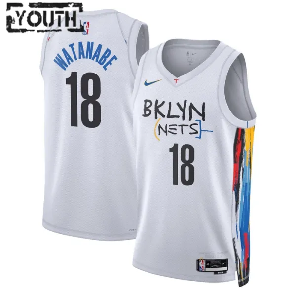 Nike Brooklyn Nets Yuta Watanabe 18 Lasten Pelipaita City Edition 2022-23 Swingman Valkoinen Nike Brooklyn Nets Yuta Watanabe 18 Lasten Pelipaita City Edition 2022-23 Swingman Valkoinen