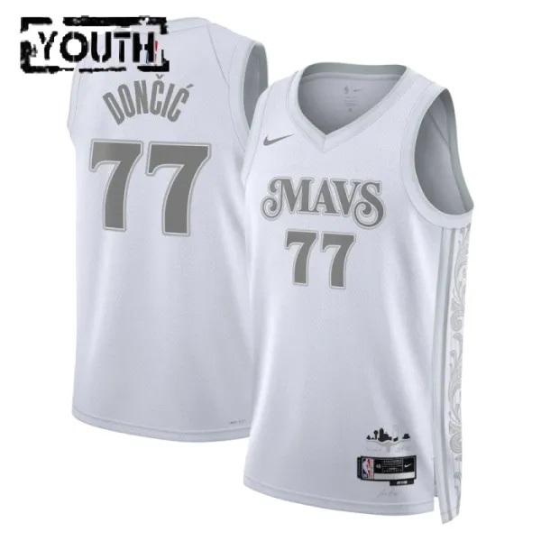 Nike Dallas Mavericks Luka Doncic Lasten Pelipaita City Edition 2024-25 Swingman Valkoinen Nike Dallas Mavericks Luka Doncic Lasten Pelipaita City Edition 2024-25 Swingman Valkoinen