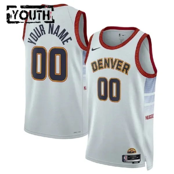 Nike Denver Nuggets Personoitava Lasten Pelipaita City Edition 2022-23 Swingman Valkoinen Nike Denver Nuggets Personoitava Lasten Pelipaita City Edition 2022-23 Swingman Valkoinen