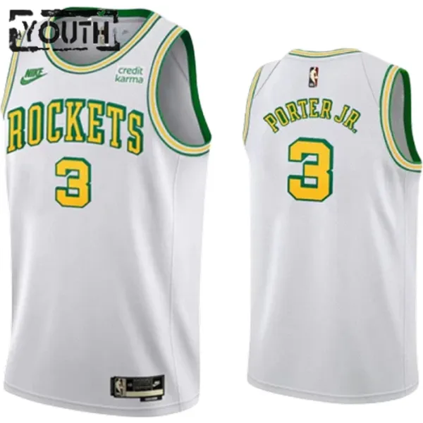 Nike Houston Rockets Kevin Porter JR 3 Lasten Pelipaita Classic Edition 2022-23 Swingman Valkoinen Nike Houston Rockets Kevin Porter JR 3 Lasten Pelipaita Classic Edition 2022-23 Swingman Valkoinen