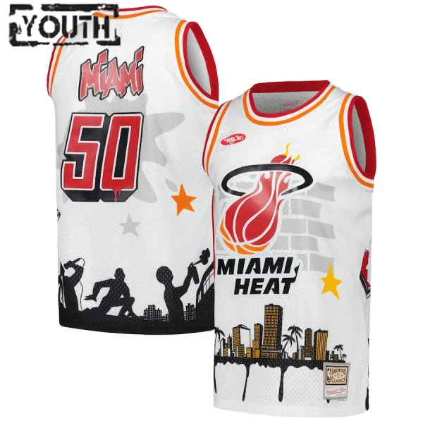 Miami Heat Mitchell Ness x Tats Cru Edition Lasten Pelipaita Hardwood Classics 2023-24 Swingman Valkoinen Miami Heat Mitchell Ness x Tats Cru Edition Lasten Pelipaita Hardwood Classics 2023-24 Swingman Valkoinen