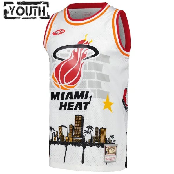 Miami Heat Mitchell Ness x Tats Cru Edition Lasten Pelipaita Hardwood Classics 2023-24 Swingman Valkoinen