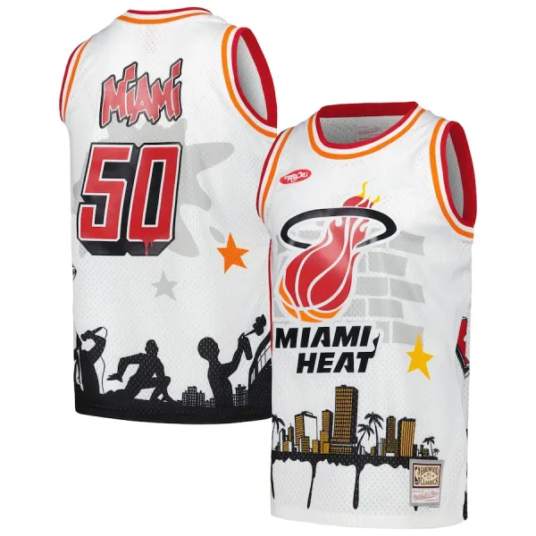 Miami Heat Mitchell Ness x Tats Cru Edition Miesten Pelipaita Hardwood Classics 2023-24 Swingman Valkoinen Miami Heat Mitchell Ness x Tats Cru Edition Miesten Pelipaita Hardwood Classics 2023-24 Swingman Valkoinen