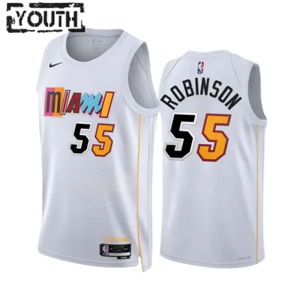 Nike Miami Heat Duncan Robinson 55 Lasten Pelipaita City Edition 2022-23 Swingman Valkoinen Nike Miami Heat Duncan Robinson 55 Lasten Pelipaita City Edition 2022-23 Swingman Valkoinen