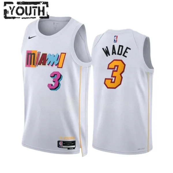 Nike Miami Heat Dwyane Wade 3 Lasten Pelipaita City Edition 2022-23 Swingman Valkoinen Nike Miami Heat Dwyane Wade 3 Lasten Pelipaita City Edition 2022-23 Swingman Valkoinen