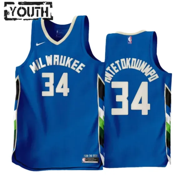Nike Milwaukee Bucks Giannis Antetokounmpo 34 Lasten Pelipaita City Edition 2022-23 Swingman Sininen Nike Milwaukee Bucks Giannis Antetokounmpo 34 Lasten Pelipaita City Edition 2022-23 Swingman Sininen