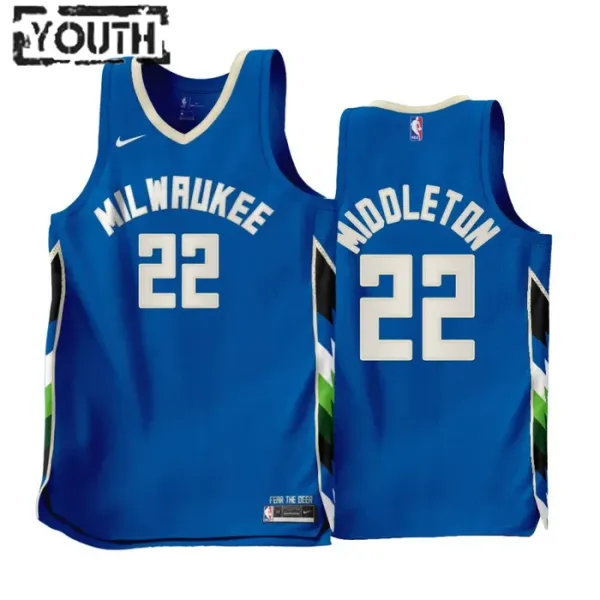 Nike Milwaukee Bucks Khris Middleton 22 Lasten Pelipaita City Edition 2022-23 Swingman Sininen Nike Milwaukee Bucks Khris Middleton 22 Lasten Pelipaita City Edition 2022-23 Swingman Sininen