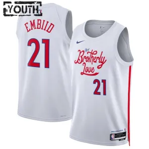 Nike Philadelphia 76ers Joel Embiid 21 Lasten Pelipaita City Edition 2022-23 Swingman Valkoinen Nike Philadelphia 76ers Joel Embiid 21 Lasten Pelipaita City Edition 2022-23 Swingman Valkoinen