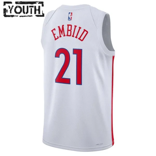 Nike Philadelphia 76ers Joel Embiid 21 Lasten Pelipaita City Edition 2022-23 Swingman Valkoinen