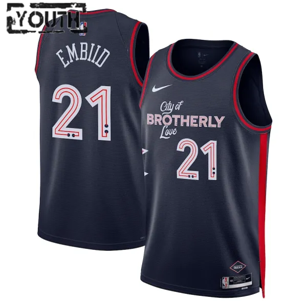 Nike Philadelphia 76ers Joel Embiid Lasten Pelipaita City Edition 2023-24 Swingman Laivasto Nike Philadelphia 76ers Joel Embiid Lasten Pelipaita City Edition 2023-24 Swingman Laivasto