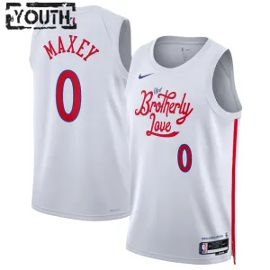 Nike Philadelphia 76ers Tyrese Maxey 0 Lasten Pelipaita City Edition 2022-23 Swingman Valkoinen Nike Philadelphia 76ers Tyrese Maxey 0 Lasten Pelipaita City Edition 2022-23 Swingman Valkoinen