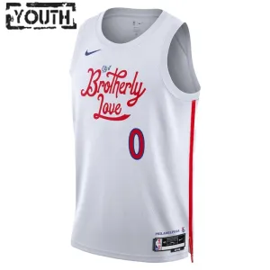 Nike Philadelphia 76ers Tyrese Maxey 0 Lasten Pelipaita City Edition 2022-23 Swingman Valkoinen