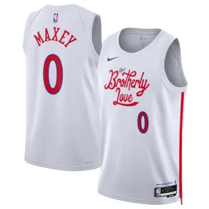 Nike Philadelphia 76ers Tyrese Maxey 0 Miesten Pelipaita City Edition 2022-23 Swingman Valkoinen Nike Philadelphia 76ers Tyrese Maxey 0 Miesten Pelipaita City Edition 2022-23 Swingman Valkoinen