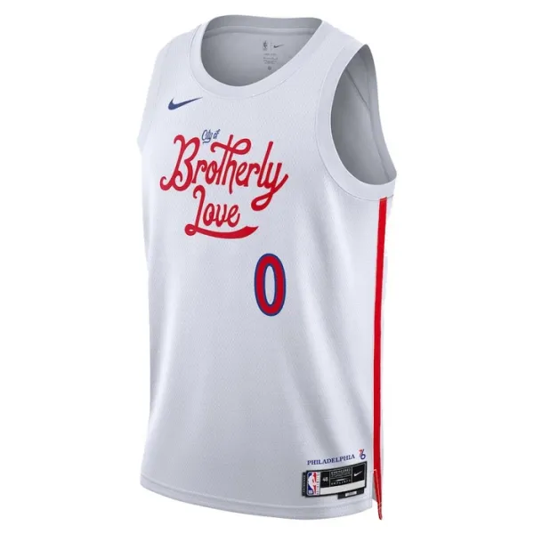 Nike Philadelphia 76ers Tyrese Maxey 0 Miesten Pelipaita City Edition 2022-23 Swingman Valkoinen