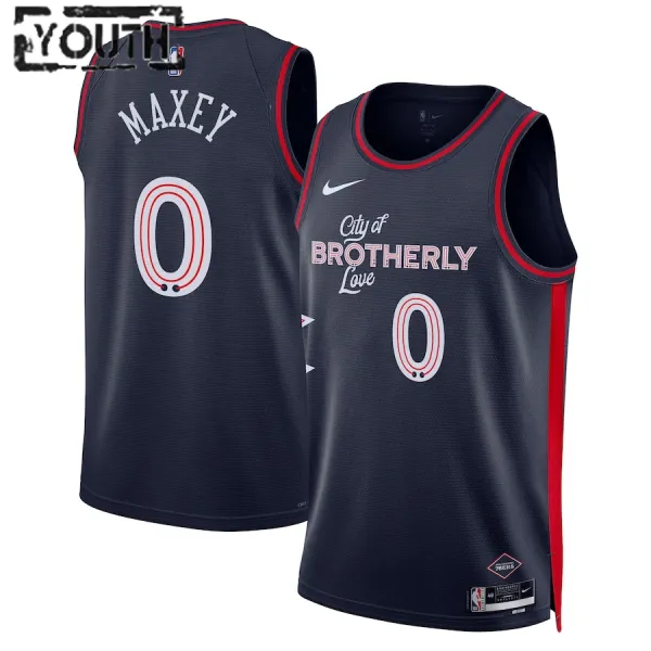 Nike Philadelphia 76ers Tyrese Maxey Lasten Pelipaita City Edition 2023-24 Swingman Laivasto Nike Philadelphia 76ers Tyrese Maxey Lasten Pelipaita City Edition 2023-24 Swingman Laivasto