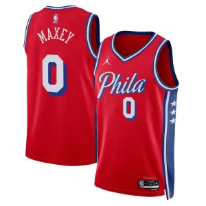 Philadelphia 76ers Jordan Tyrese Maxey 0 Miesten Pelipaita Statement Edition Swingman Punainen