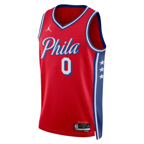 Philadelphia 76ers Jordan Tyrese Maxey 0 Miesten Pelipaita Statement Edition Swingman Punainen